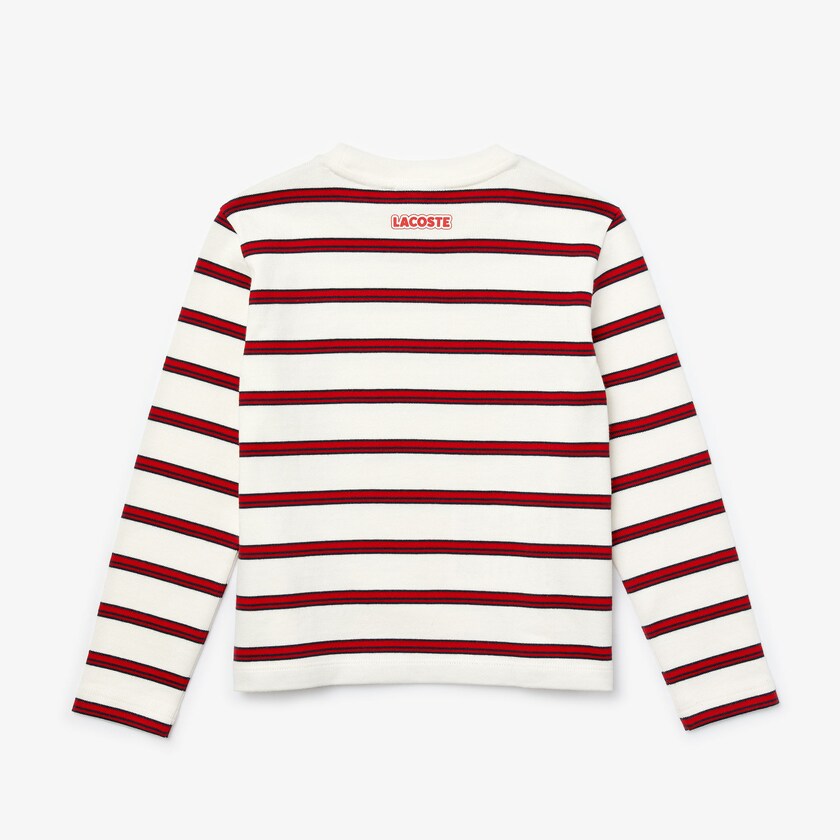 Camiseta Branco Vermelhas Azul Marinho Azuis Criança Lacoste Print Thick Cotton Nautical Top LM7-82808A9