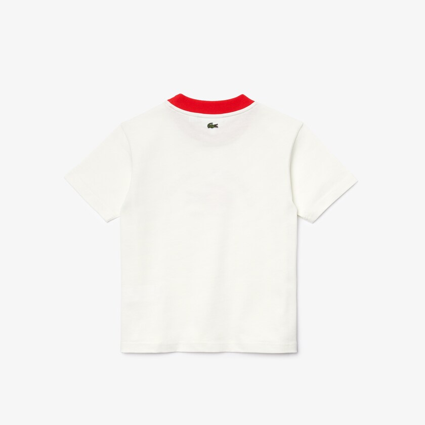 Camiseta Branco Vermelhas Criança Lacoste Ringer Crewneck Lightweight Printed Cotton IR1-80148L7