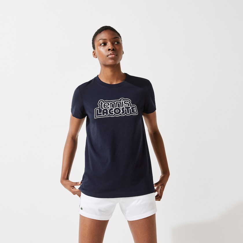Camiseta Azul Marinho Azuis Feminino Lacoste SPORT Graphic-Print Tennis DB8-93719G5