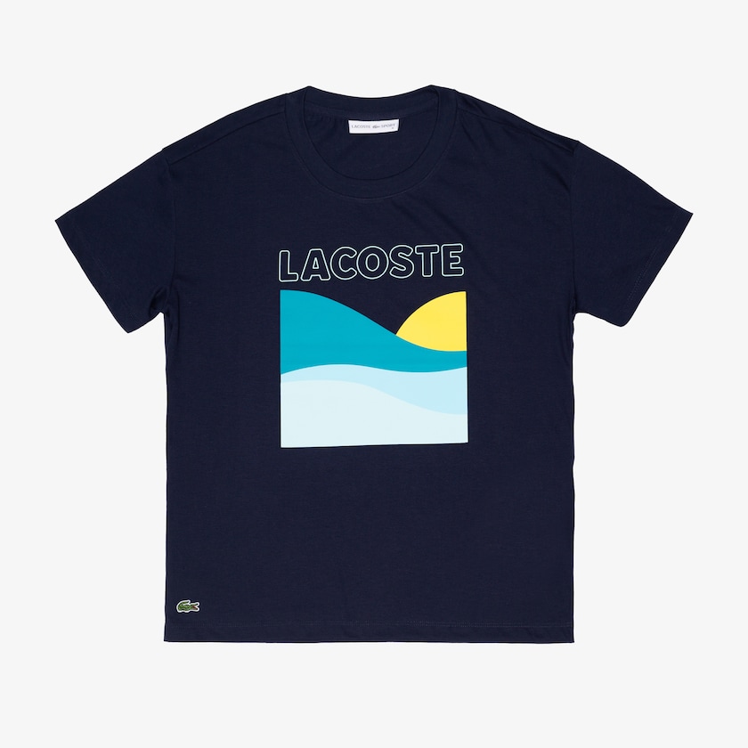 Camiseta Azul Marinho Azuis Branco Feminino Lacoste SPORT Printed Tennis XM7-28832F2