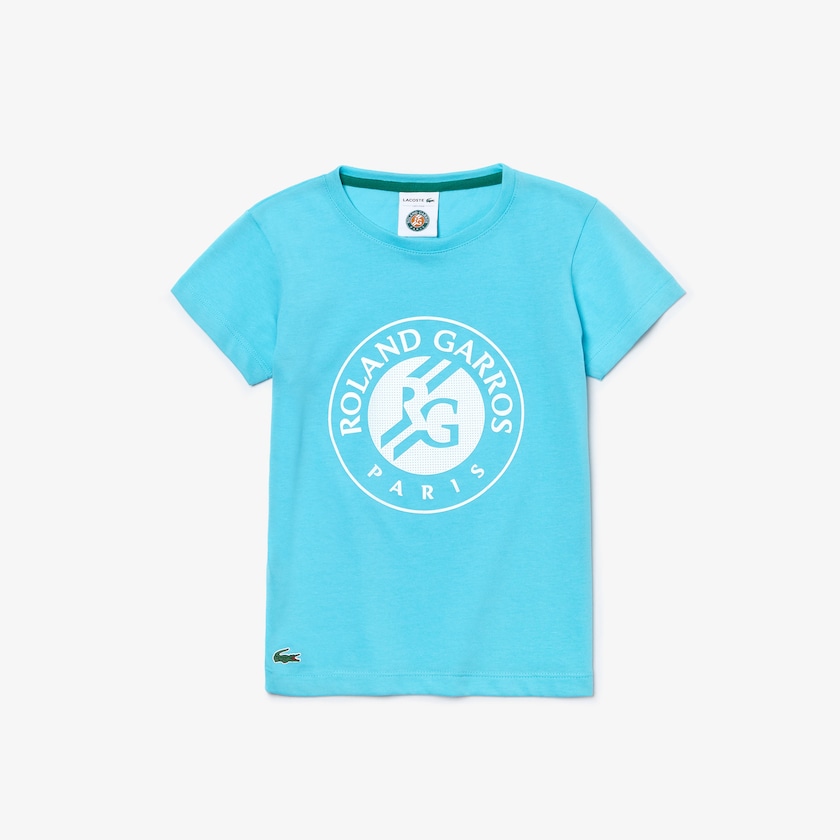 Camiseta Turquesa Branco Verdes Criança Lacoste SPORT Roland Garros Logo FO3-24542R2