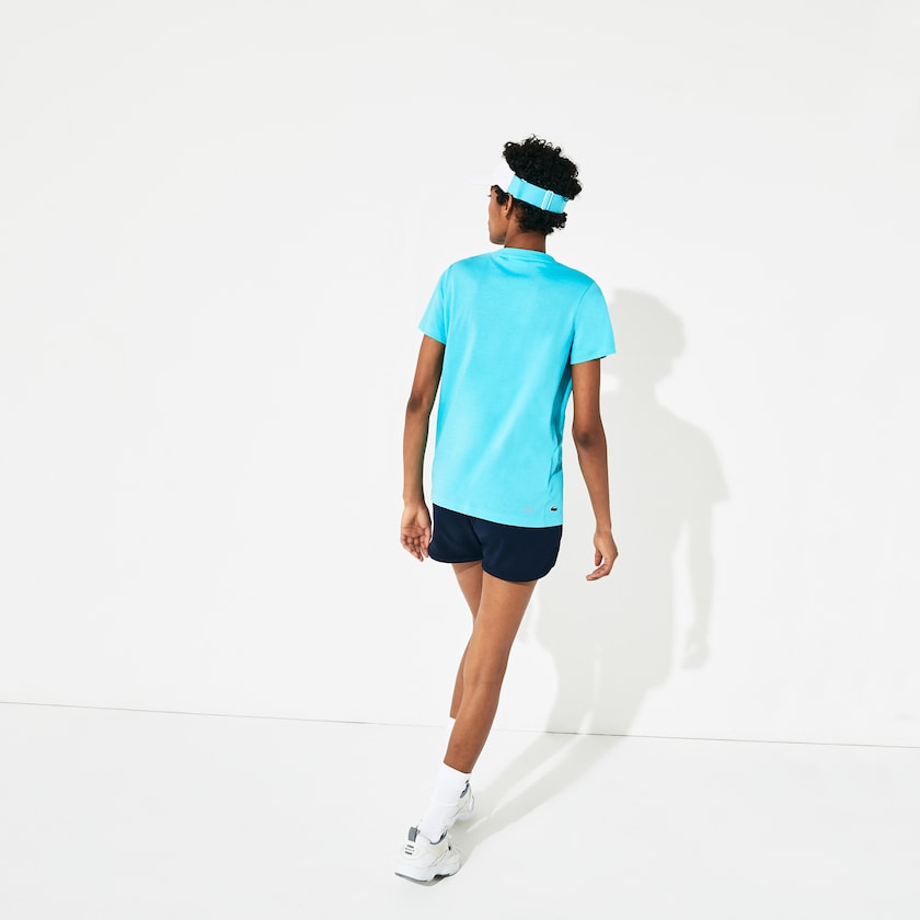 Camiseta Turquesa Branco Verdes Feminino Lacoste SPORT Roland Garros Logo LK7-54695W1