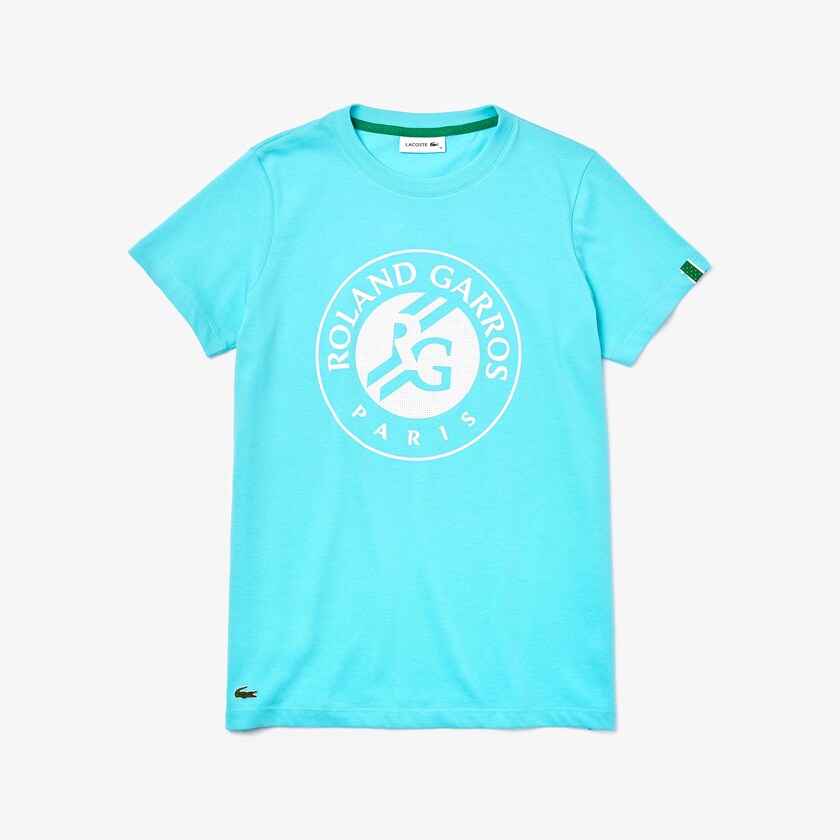Camiseta Turquesa Branco Verdes Feminino Lacoste SPORT Roland Garros Logo LK7-54695W1