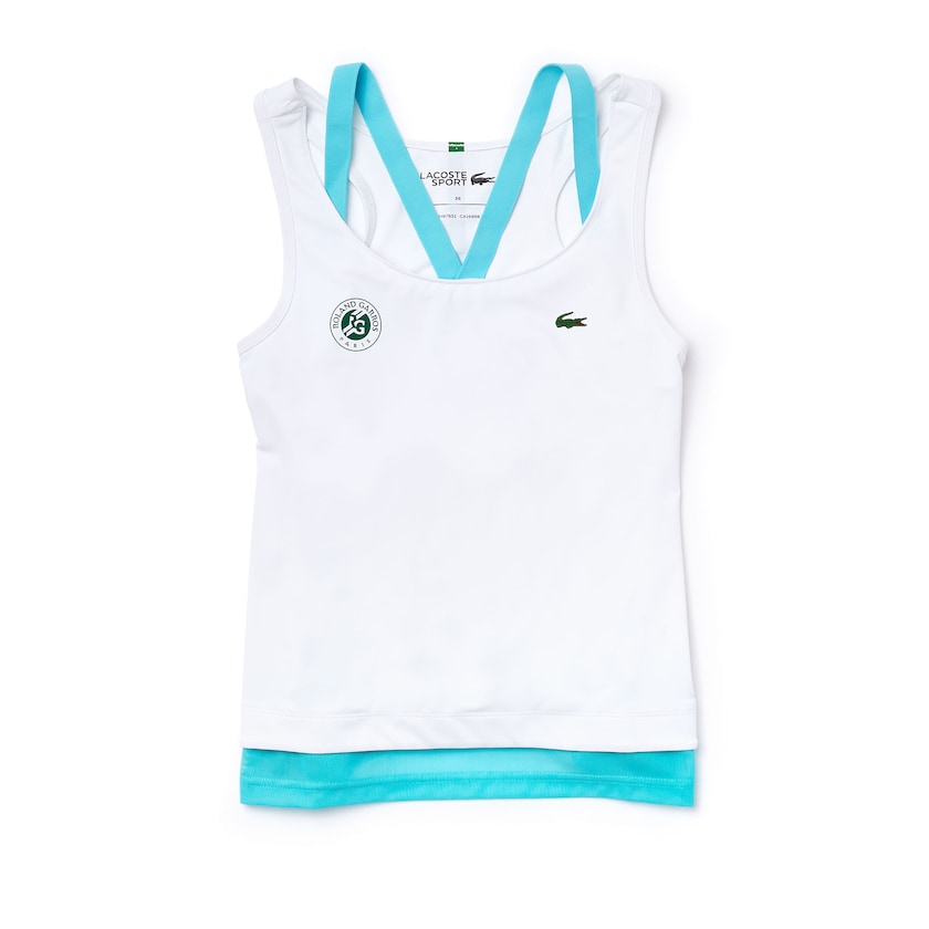 Camiseta Branco Turquesa Verdes Feminino Lacoste SPORT Roland Garros Performance Tank Top YX7-25452Q2
