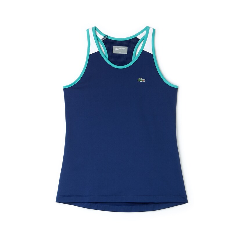 Camiseta Azul Marinho Azuis Branco Verdes Feminino Lacoste SPORT Stretch Jersey Racerback Tennis Tank Top QO6-93619N3