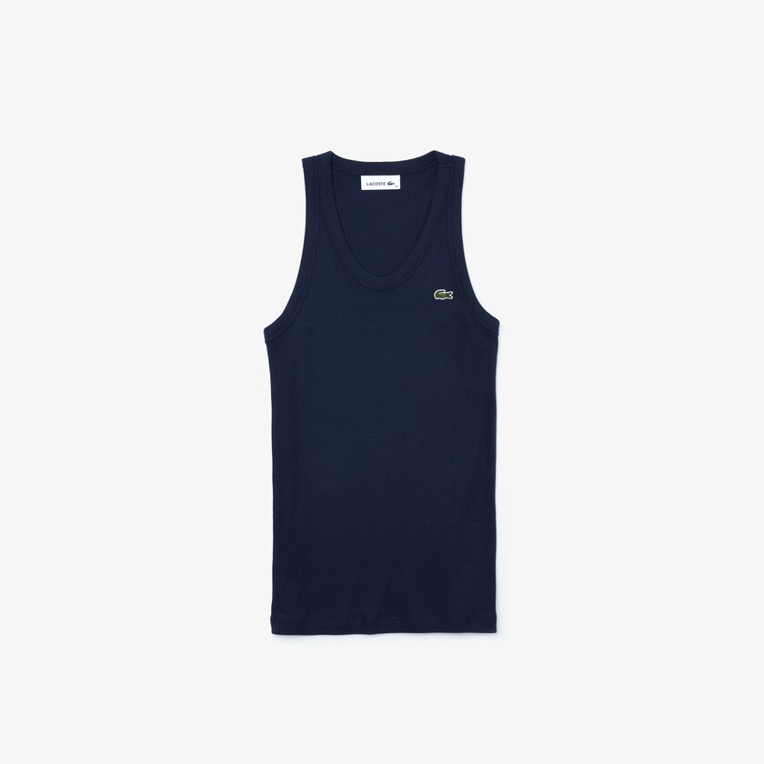 Camiseta Azul Marinho Azuis Feminino Lacoste Sleeveless Scoopneck Top HS9-44744M4