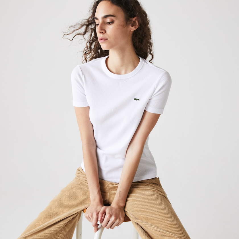 Camiseta Branco Feminino Lacoste Soft Cotton Crew Neck QW4-48044V4