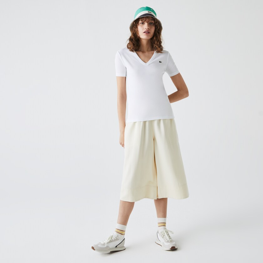 Camiseta Branco Feminino Lacoste Soft Cotton V-Neck XF3-63146Y1