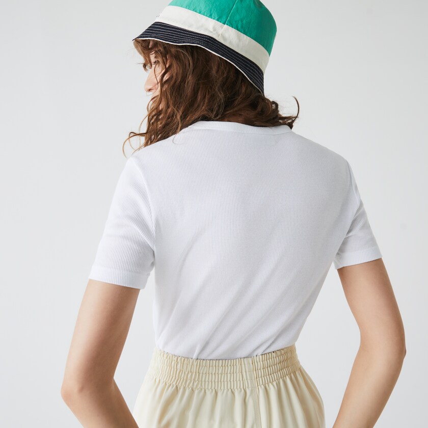 Camiseta Branco Feminino Lacoste Soft Cotton V-Neck XF3-63146Y1