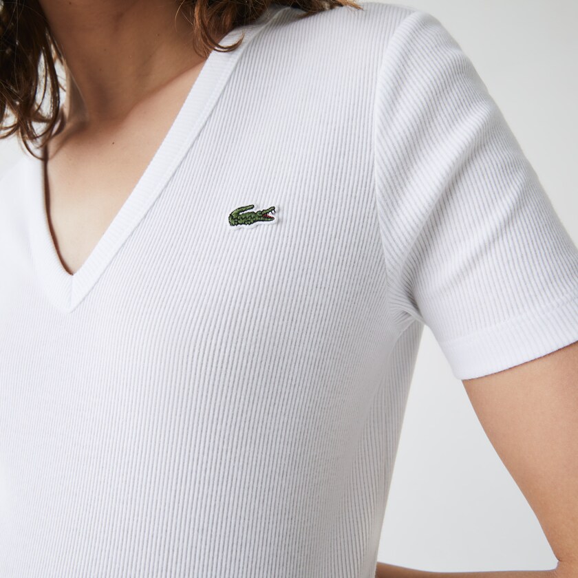 Camiseta Branco Feminino Lacoste Soft Cotton V-Neck XF3-63146Y1