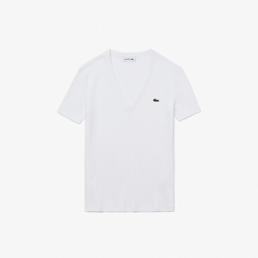 Camiseta Branco Feminino Lacoste Soft Cotton V-Neck XF3-63146Y1