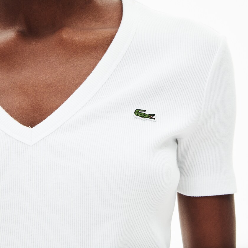 Camiseta Branco Feminino Lacoste Soft Cotton V-Neck XF3-63146Y1