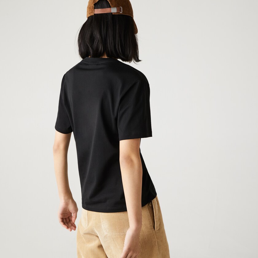 Camiseta Pretas Feminino Lacoste V-Neck Premium Cotton LL6-28982X0