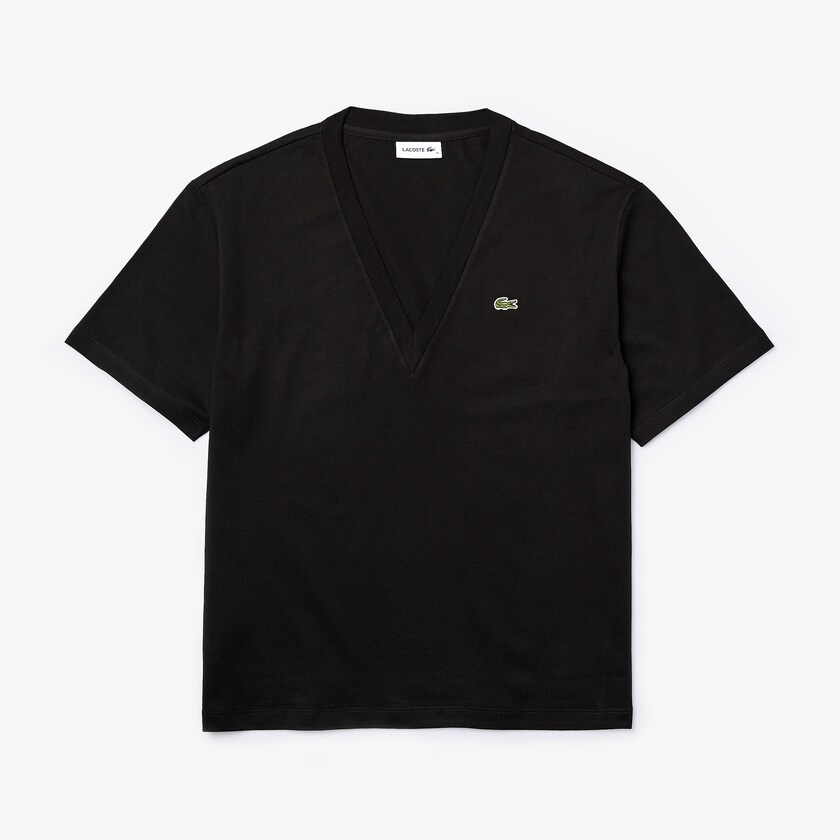 Camiseta Pretas Feminino Lacoste V-Neck Premium Cotton LL6-28982X0