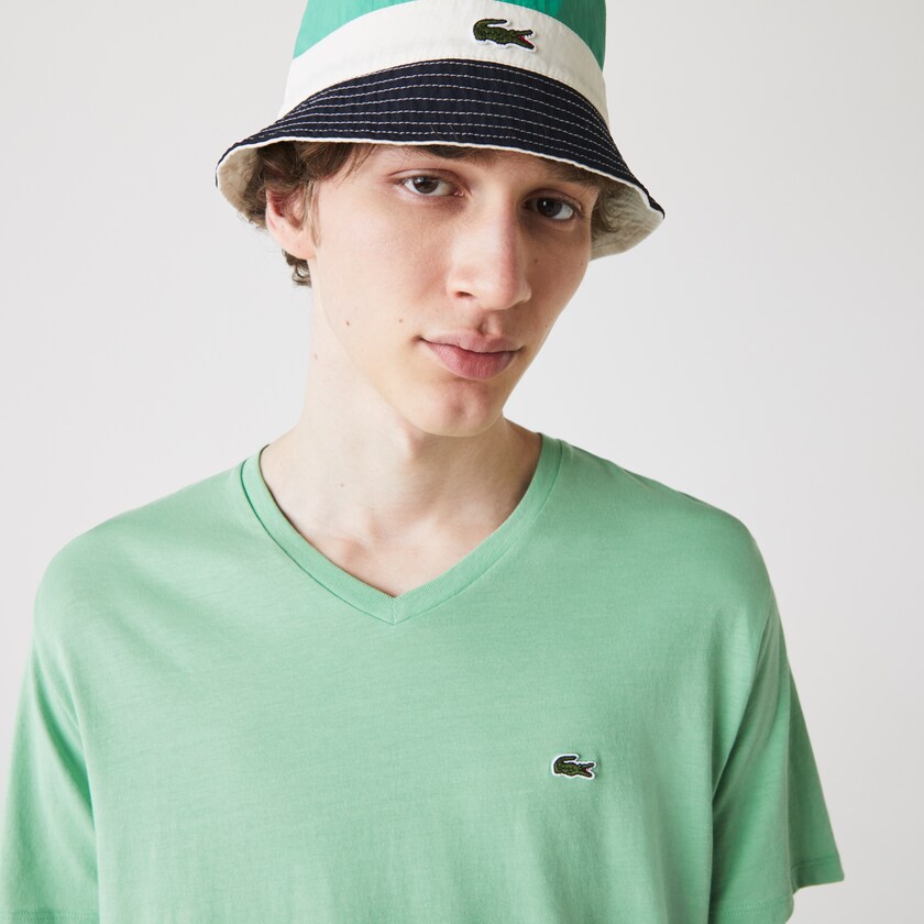 Camiseta Verdes Masculino Lacoste V-neck Pima Cotton Jersey UL2-04560K6