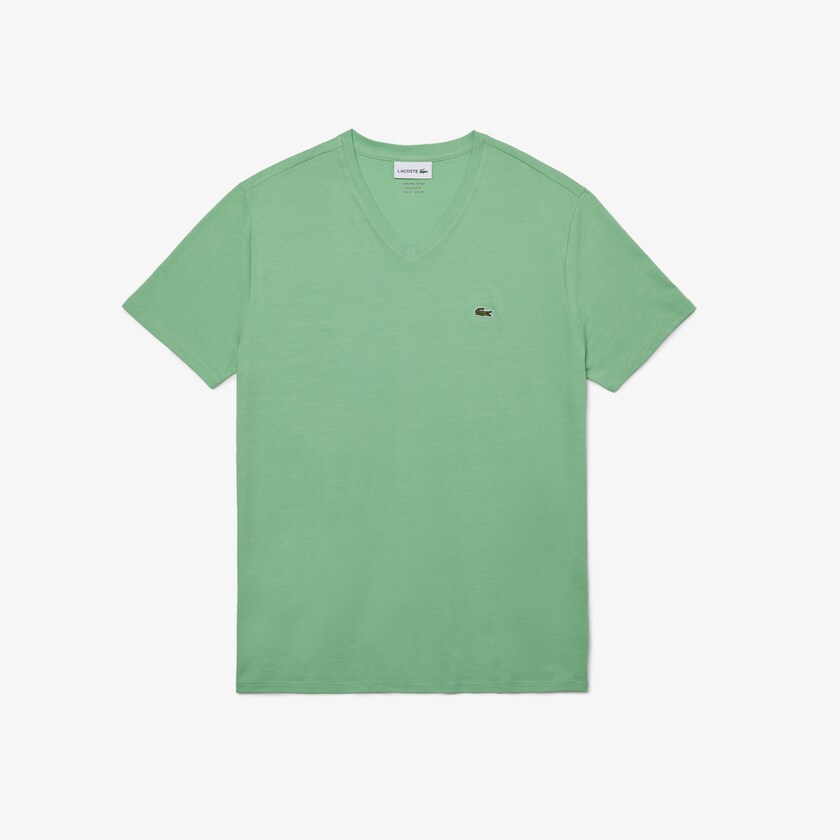 Camiseta Verdes Masculino Lacoste V-neck Pima Cotton Jersey UL2-04560K6