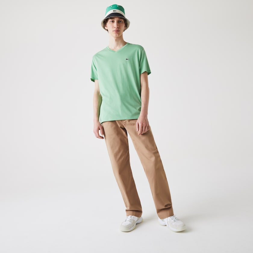 Camiseta Verdes Masculino Lacoste V-neck Pima Cotton Jersey UL2-04560K6