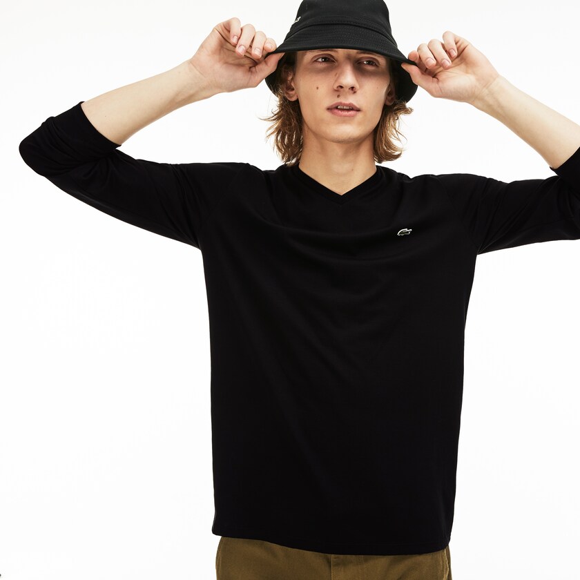 Camiseta Pretas Masculino Lacoste V-neck Soft Cotton BW0-42144T2
