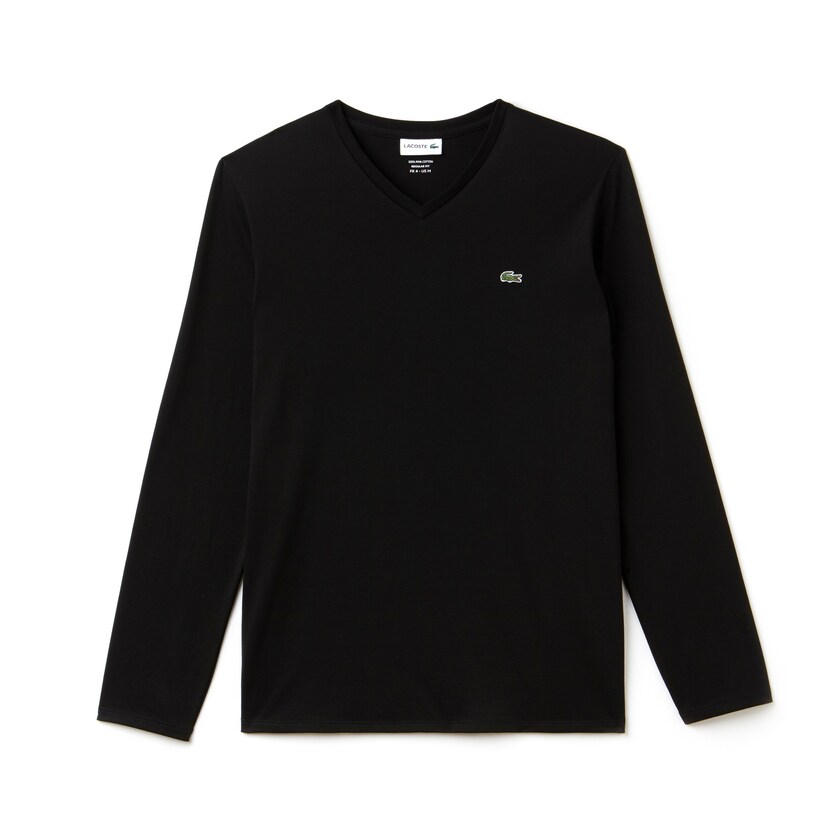 Camiseta Pretas Masculino Lacoste V-neck Soft Cotton BW0-42144T2