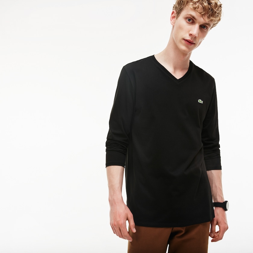 Camiseta Pretas Masculino Lacoste V-neck Soft Cotton BW0-42144T2