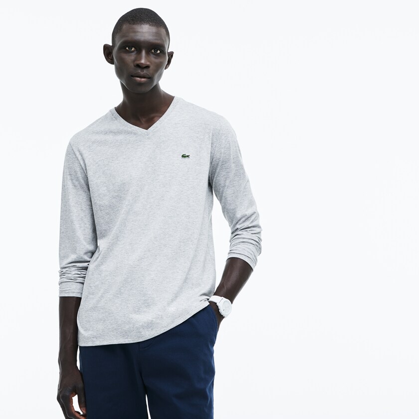Camiseta Cinzentas Masculino Lacoste V-neck Soft Cotton ER3-63256B9