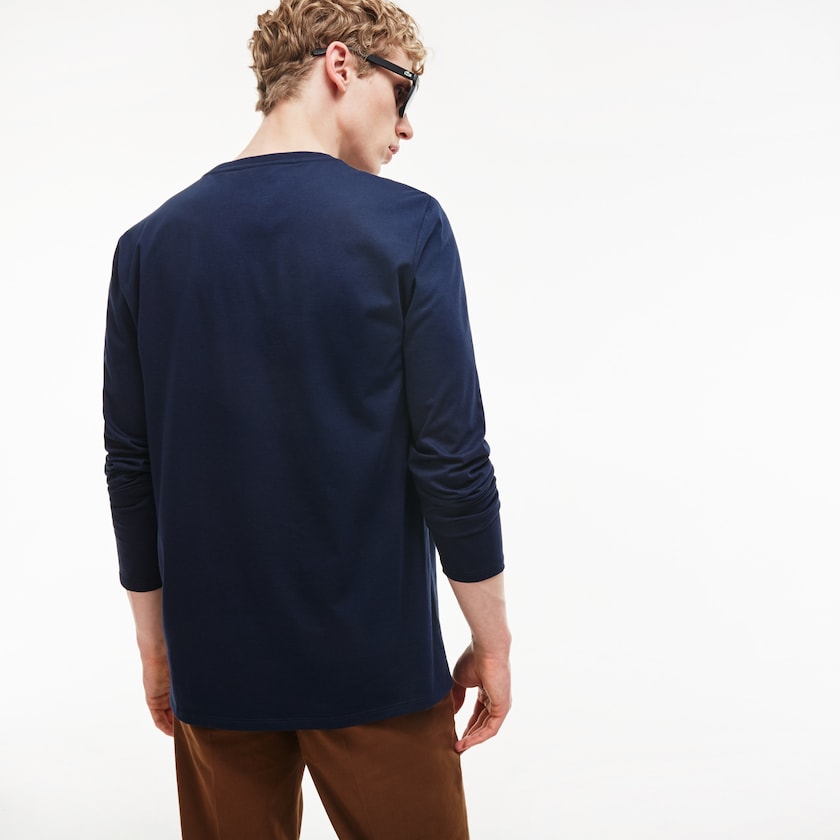 Camiseta Azul Marinho Azuis Masculino Lacoste V-neck Soft Cotton RI2-46664V8