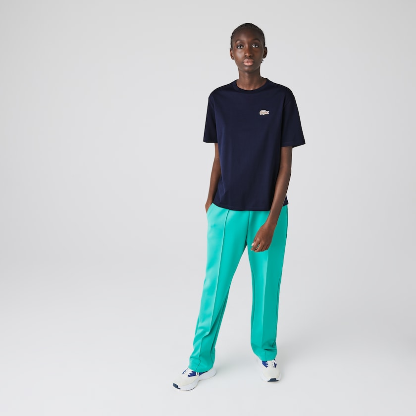 Camiseta Azul Marinho Azuis Branco Feminino Lacoste x National Geographic Cotton HR9-51355K2