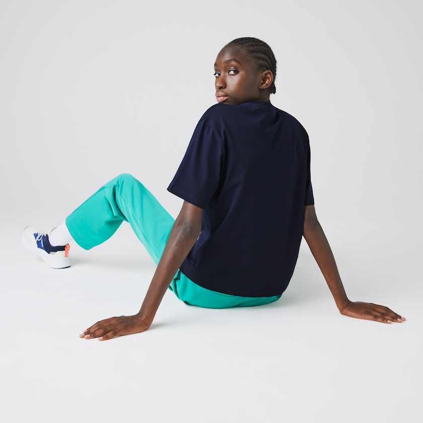 Camiseta Azul Marinho Azuis Branco Feminino Lacoste x National Geographic Cotton HR9-51355K2