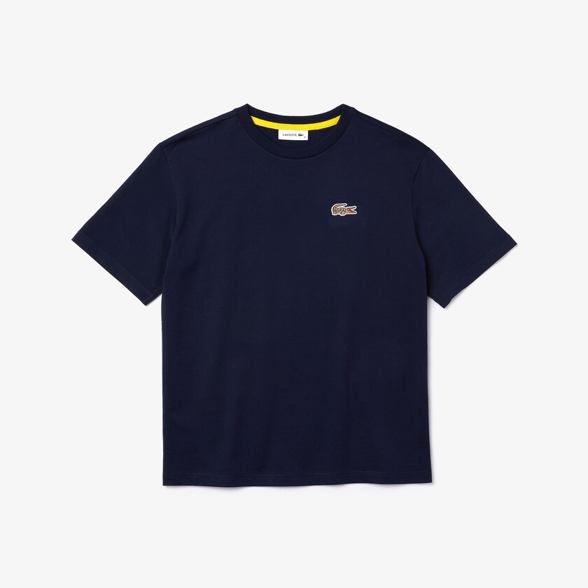 Camiseta Azul Marinho Azuis Branco Feminino Lacoste x National Geographic Cotton HR9-51355K2