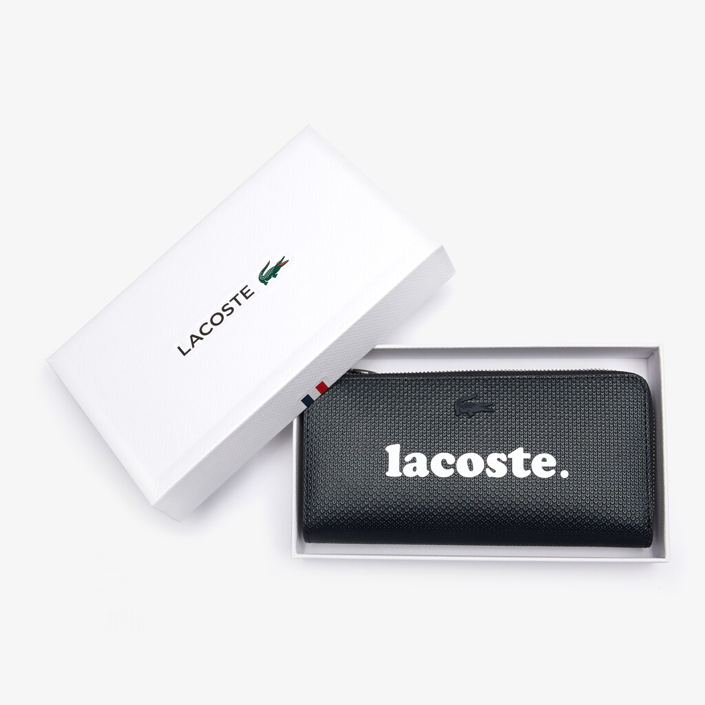 Carteiras Pretas Feminino Lacoste Chantaco Branded Piqué Leather Zip HA0-87658A2