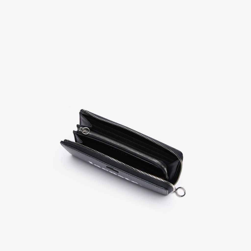 Carteiras Pretas Feminino Lacoste Chantaco Branded Piqué Leather Zip HA0-87658A2