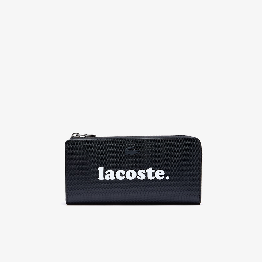 Carteiras Pretas Feminino Lacoste Chantaco Branded Piqué Leather Zip HA0-87658A2