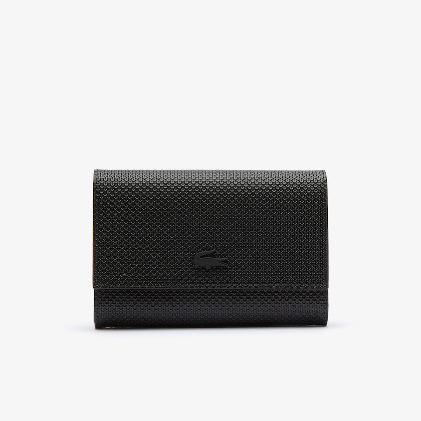 Carteiras Pretas Feminino Lacoste Chantaco Matte Piqué Leather Snap Flap HD1-46464S9