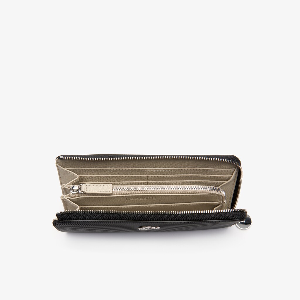 Carteiras Pretas Feminino Lacoste Daily Classic Coated Piqué Canvas 10 Card Zip OQ3-48904X2