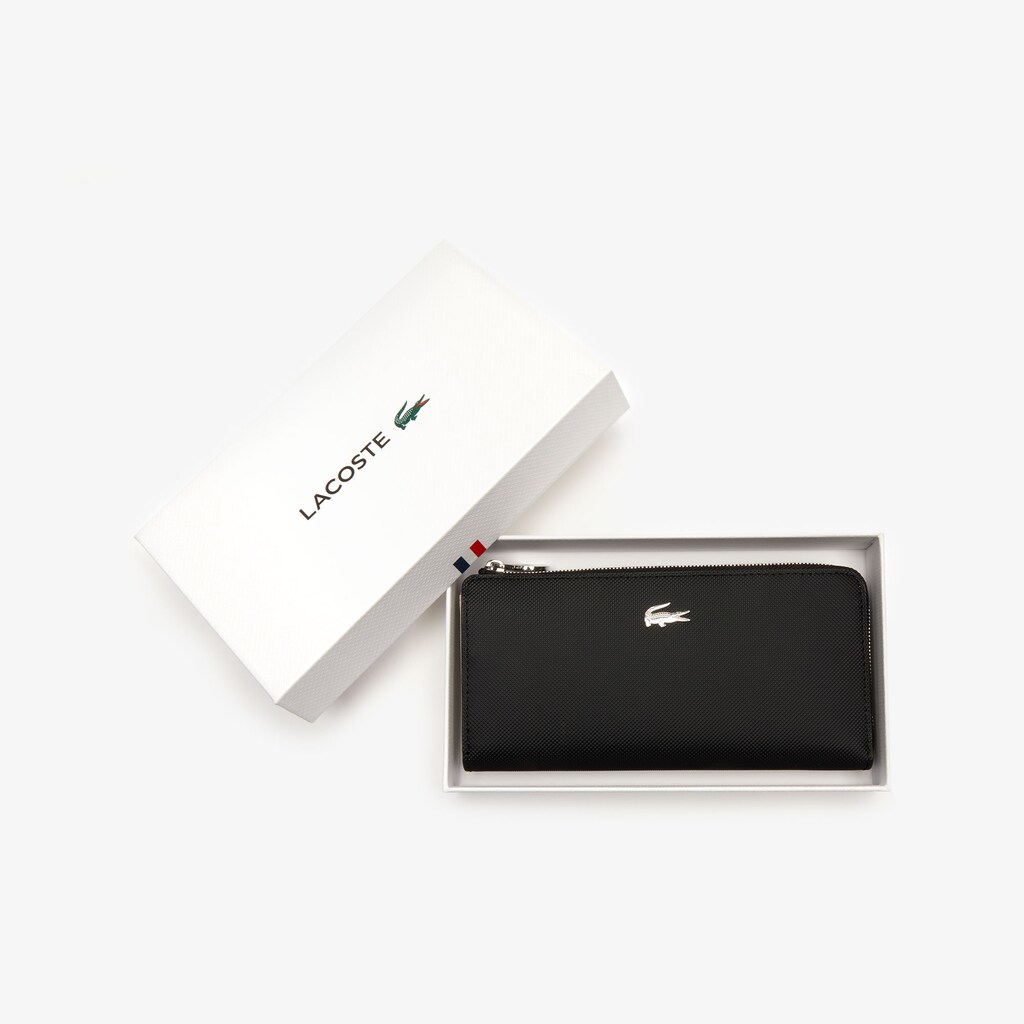 Carteiras Pretas Feminino Lacoste Daily Classic Coated Piqué Canvas 10 Card Zip OQ3-48904X2
