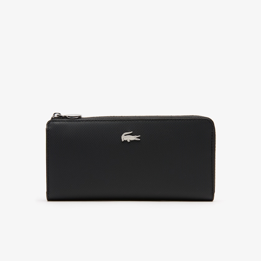 Carteiras Pretas Feminino Lacoste Daily Classic Coated Piqué Canvas 10 Card Zip OQ3-48904X2