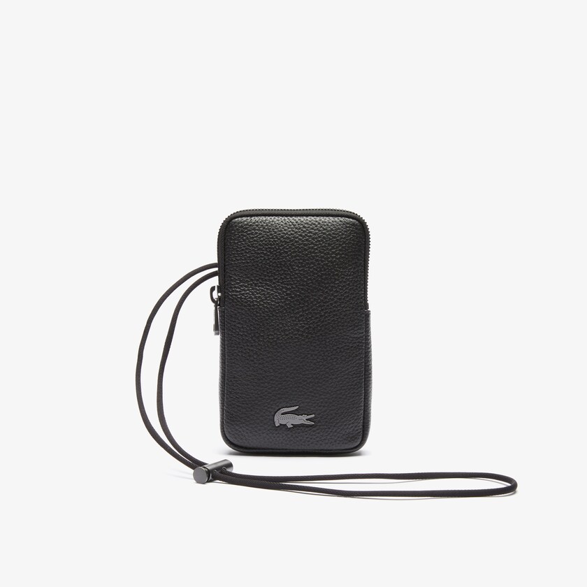 Carteiras Pretas Masculino Lacoste Soft Mate Matte Full-Grain Leather Necklace Phone OS3-15331I6