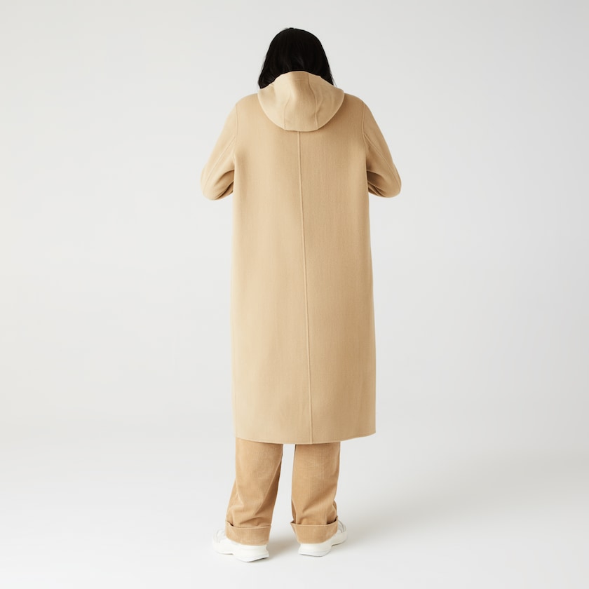 Casacos Bege Feminino Lacoste Hooded Zippered Long Wool Blend IG0-73237X2