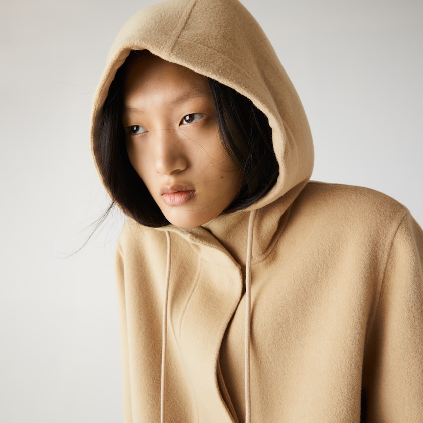 Casacos Bege Feminino Lacoste Hooded Zippered Long Wool Blend IG0-73237X2