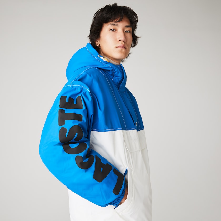 Casacos Azuis Branco Masculino Lacoste LIVE Light Water-Repellent Hooded Colorblock NP0-81058F7