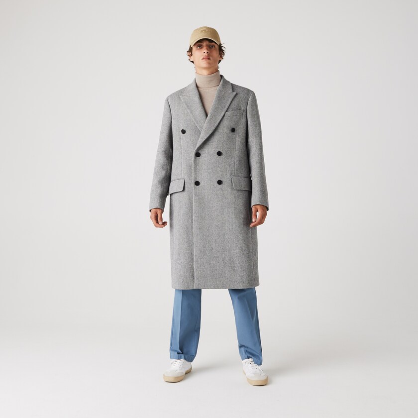 Casacos Branco Cinzentas Masculino Lacoste Long Double-Breasted Herringbone Wool NS4-78187F9