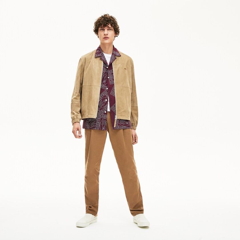 Casacos Bege Masculino Lacoste Suede Zip-Up Bomber EY3-31393J1