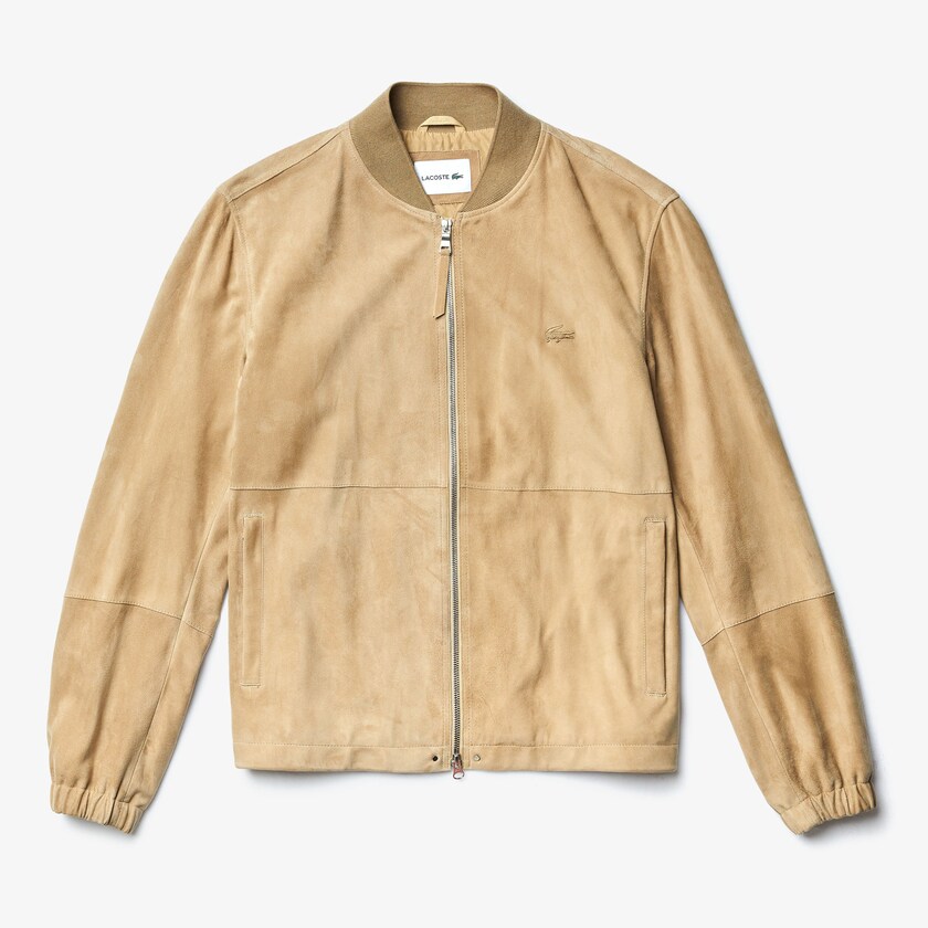 Casacos Bege Masculino Lacoste Suede Zip-Up Bomber EY3-31393J1