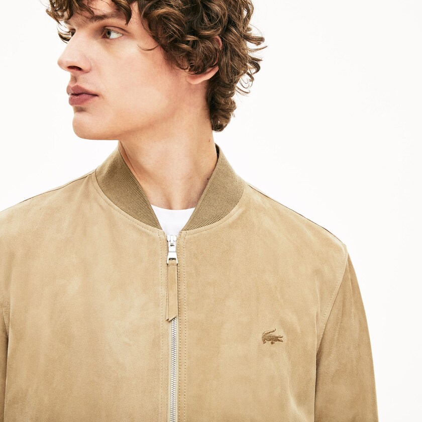 Casacos Bege Masculino Lacoste Suede Zip-Up Bomber EY3-31393J1