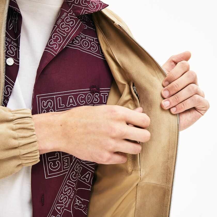 Casacos Bege Masculino Lacoste Suede Zip-Up Bomber EY3-31393J1