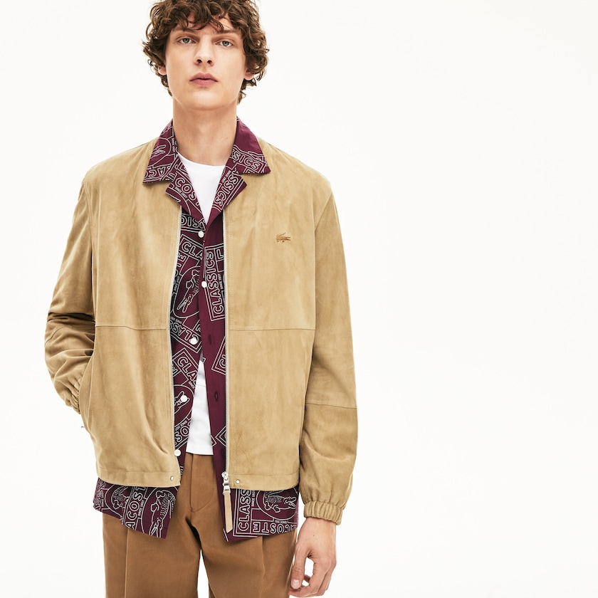 Casacos Bege Masculino Lacoste Suede Zip-Up Bomber EY3-31393J1