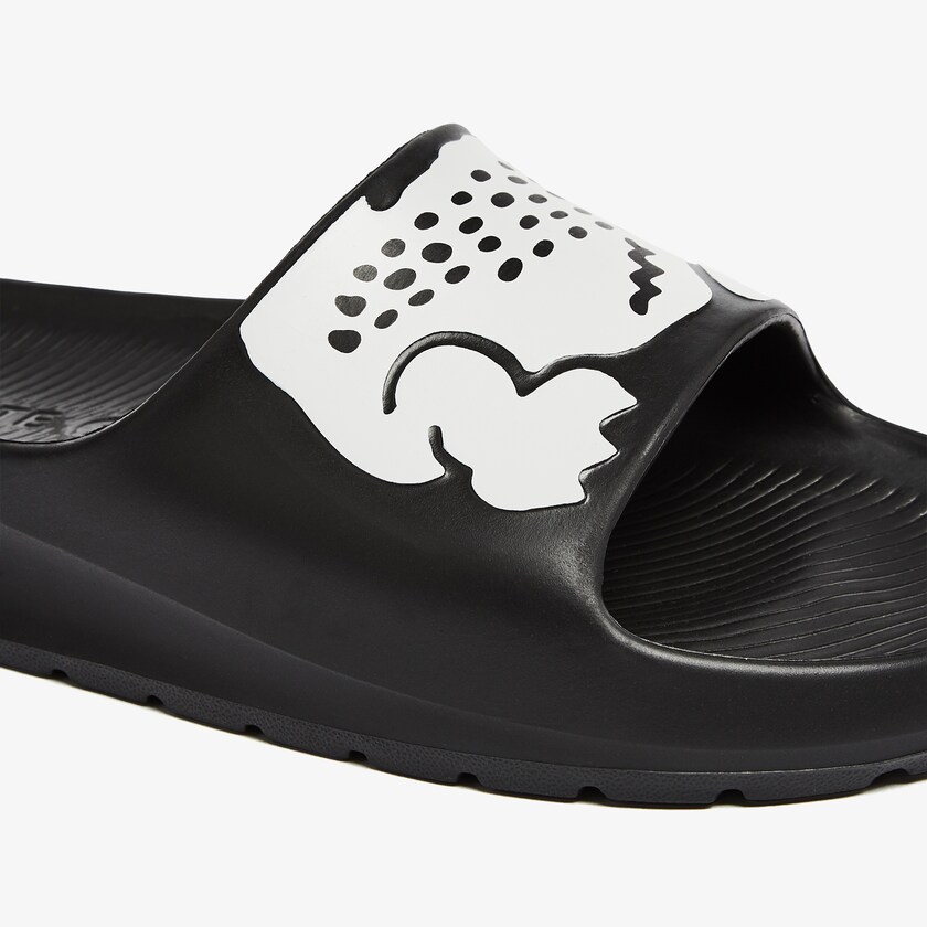 Chinelos Pretas Branco Feminino Lacoste Croco 2.0 Synthetic Print EO2-54655D1
