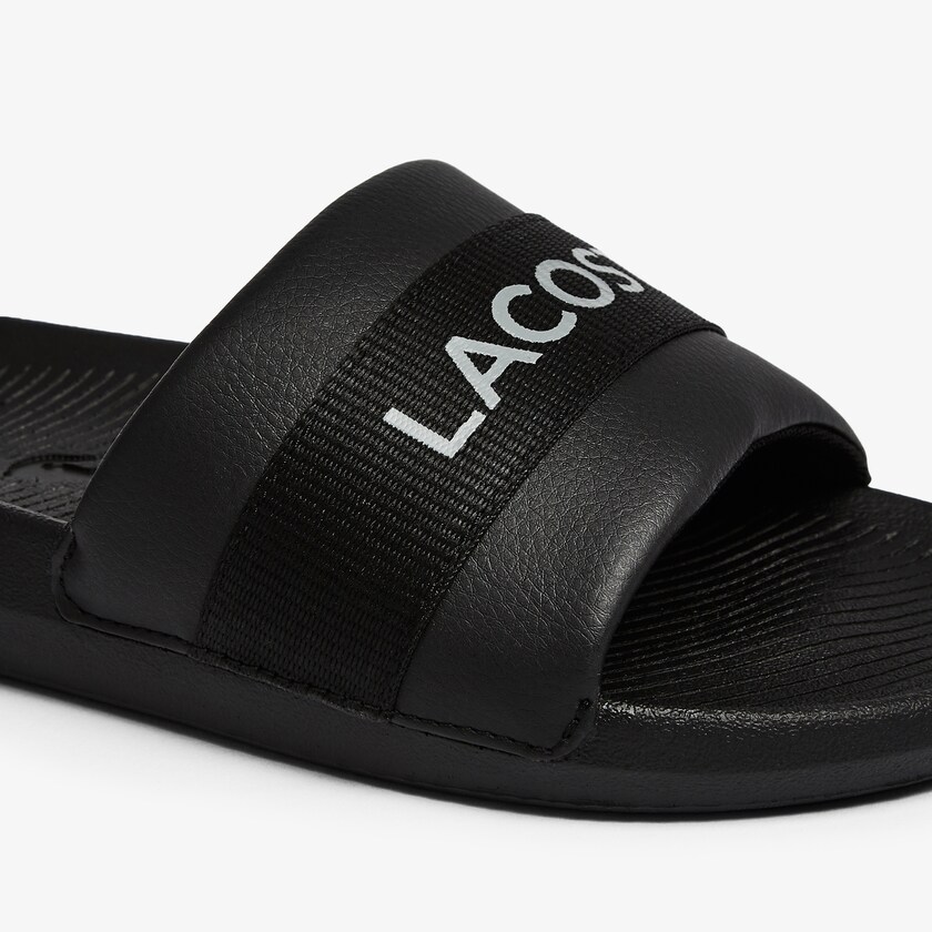 Chinelos Pretas Pretas Masculino Lacoste Croco Textile Logo VX1-28672X6