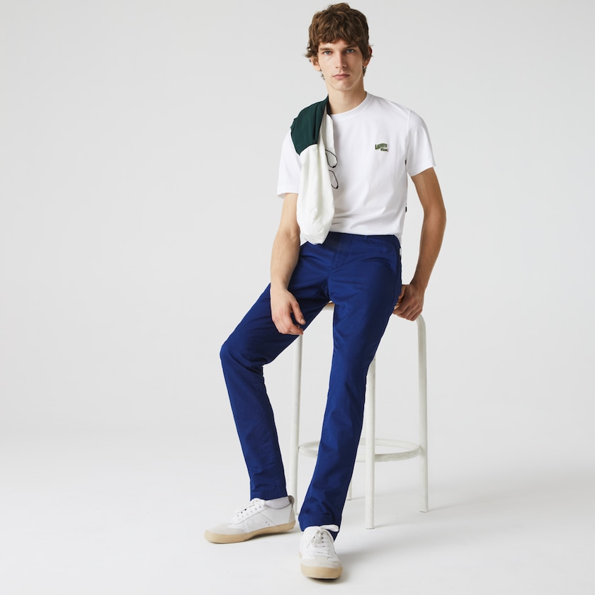 Calças De Algodão Azul Marinho Azuis Masculino Lacoste Cotton-Linen XF3-33003M7