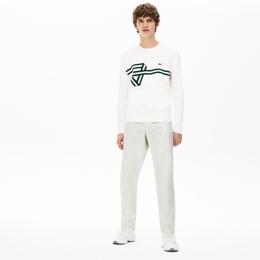 Calças De Algodão Branco Cinzentas Escuro Masculino Lacoste Fine Striped Cotton- Linen IN0-26742T8